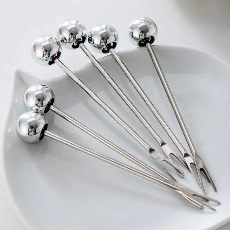 Dessert Forks 6Pcs Stainless Steel Fruit Pick W/ Storage Jar Bear Party Utensils