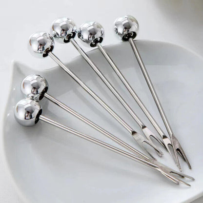 Dessert Forks 6Pcs Stainless Steel Fruit Pick W/ Storage Jar Bear Party Utensils