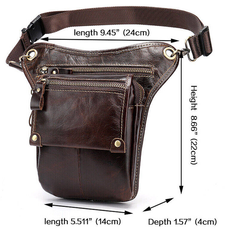 Motorcycle Outdoor Genuine Leather Drop Leg Bag Tactical Thigh Waist Fanny Pack