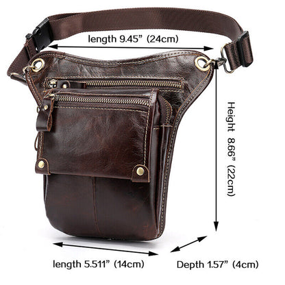 Motorcycle Outdoor Genuine Leather Drop Leg Bag Tactical Thigh Waist Fanny Pack