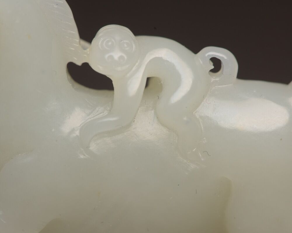 Top Chinese Natural Hotan Jade Carving Exquisite Horse Monkey Statue Collectible