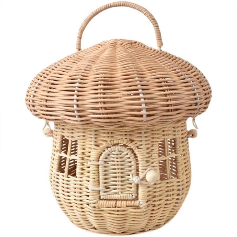 Rattan Mushroom Basket Bag Wicker Woven Women Handbags Beach Straw Bag Box