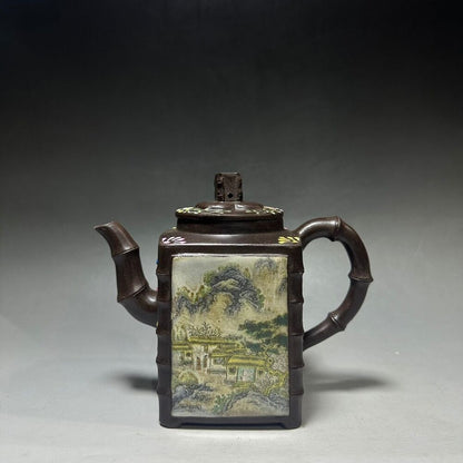 Chinese Yixing Zisha Clay Handmade Exquisite Teapot （四方竹 底款：陈鸣远）