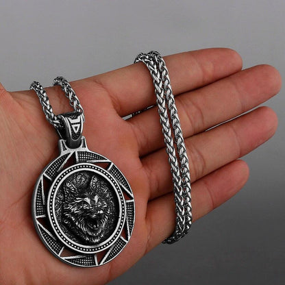 Wolf Necklaces Viking Style Wolf Head Pendant Runes Stainless Steel Necklace