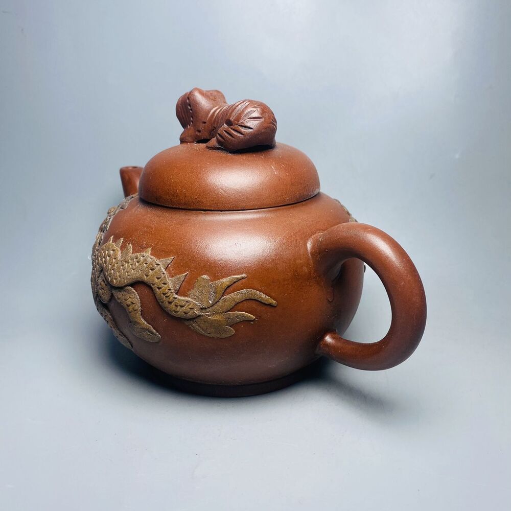 Vintage Chinese Yixing Purple Clay Teapot Zisha Ceramic Carving Dragon Teaware