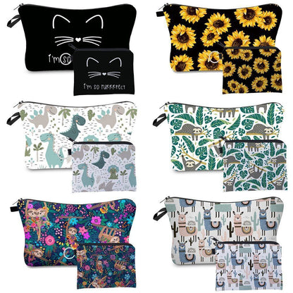 2 PCS Makeup Bag Animal Pattern Cosmetic Bag Set Women Combination Organizer Bag