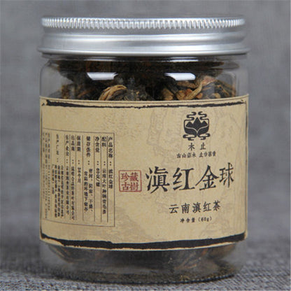 60g Handmade Organic Dian Hong Blooming Tea Ball Yunnan Black Tea Dragon Pearl