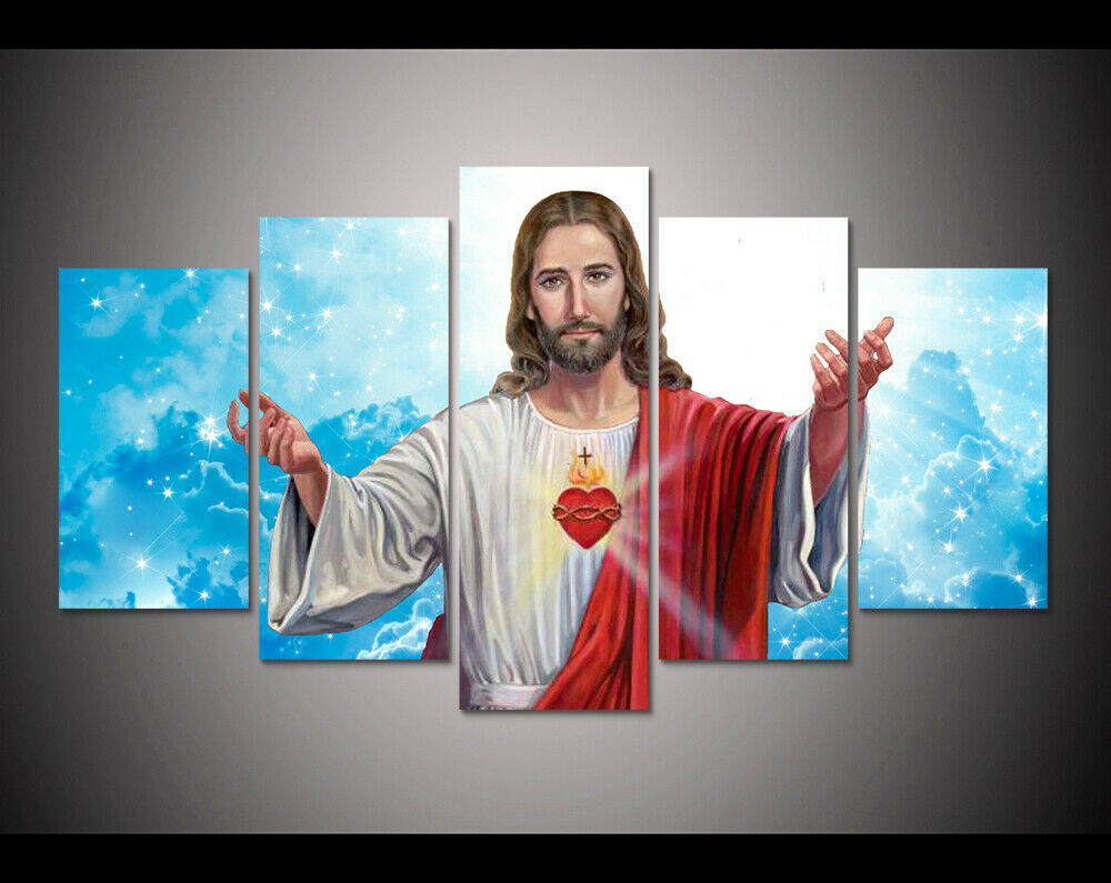 Jesus The Lord Christian Heart 5 Piece canvas Wall Art Print Picture Home Decor