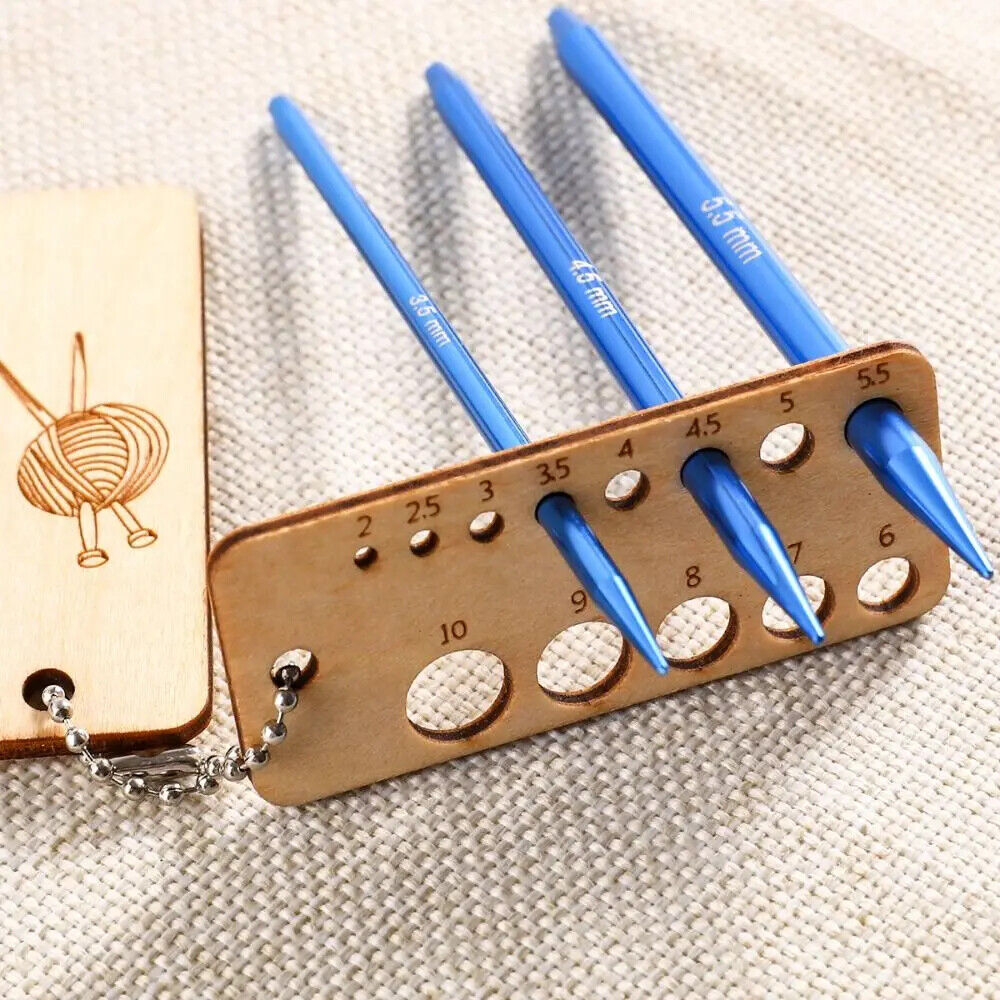 Crochet Stitch Marker Wooden DIY Knitting Weaving Calculator Density Gauge Ruler