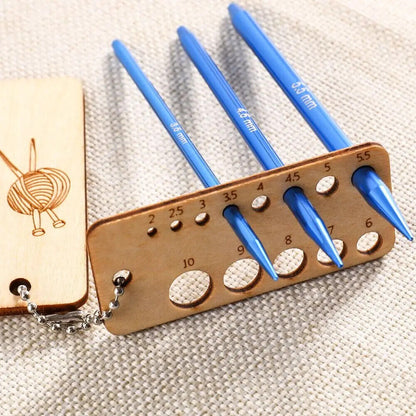 Crochet Stitch Marker Wooden DIY Knitting Weaving Calculator Density Gauge Ruler
