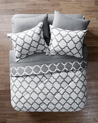 VCNY Home Galaxy Reversible 8 Piece Bed-In-A-Bag Comforter Queen, Grey/White