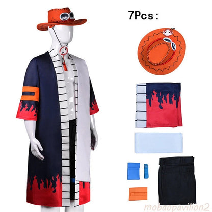 New ONE PIECE Portgas·D· Ace Anime Cosplay Outfit Halloween Costume with Hat