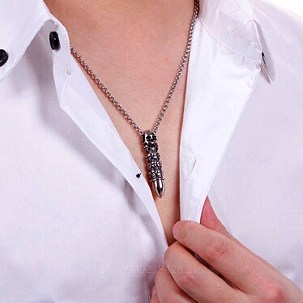 Cadena Bala de Calavera para Hombre Mujer Collar de Acero Inoxidable Lujo