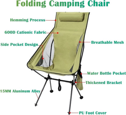 Ultralight High Back Outdoor Folding Camping Chair with Pillow and Cup Bag Beach