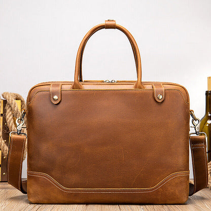 Crazy Horse Leather Men's Business Briefcase 1Cowhide 14" Handbag Shoulder bags