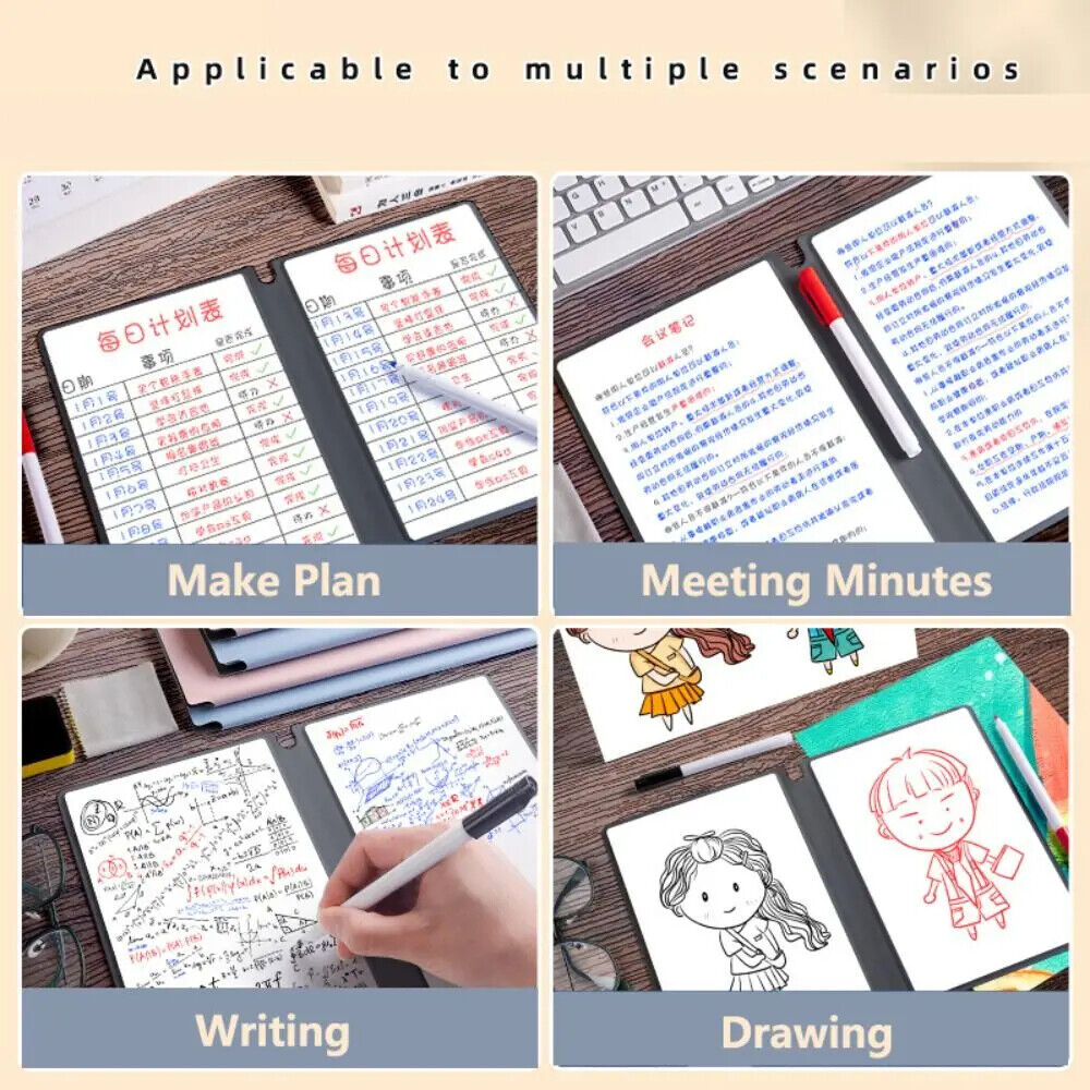 Whiteboard Notebooks A4 A5 Paper+PU Leather Erasable Planners Reusable Memo Pads