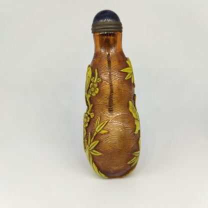 Collectibles vintage snuff bottles chinese butterfly carved glass glazed nice