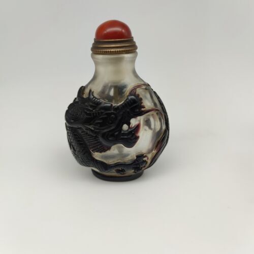 Chinese Old Beijing Glaze Carved Dragon Snuff Bottle Collectibles Curio Art