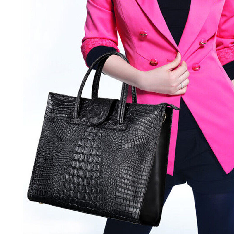 100% Genuine Leather Women's Crocodile Handbag Evening Party Bag Satchel Tote