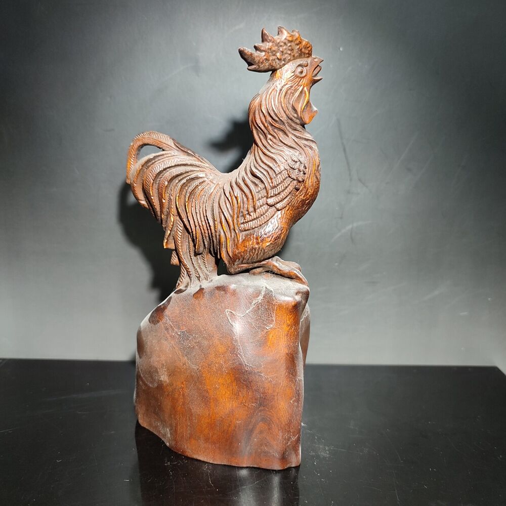 6.3" Wooden Ornament cock rooster statue carving home decor Animal figurines art