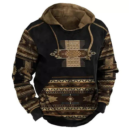 Vintage Indian Style Men's Hoodie Hooded Sweatshirt Unisex Harajuku Pullover 202