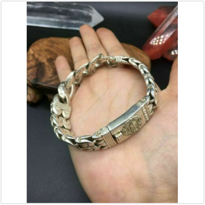 Asian old miao silver hand cast cool statue bracelet jewel giftAsian old miao si