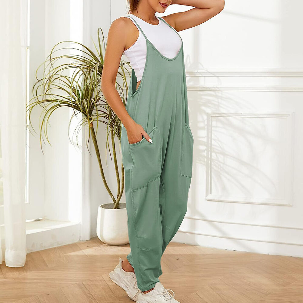 Women's Ladies Strappy Causal Loose Dungarees Jumpsuit Romper Baggy Overalls USA
