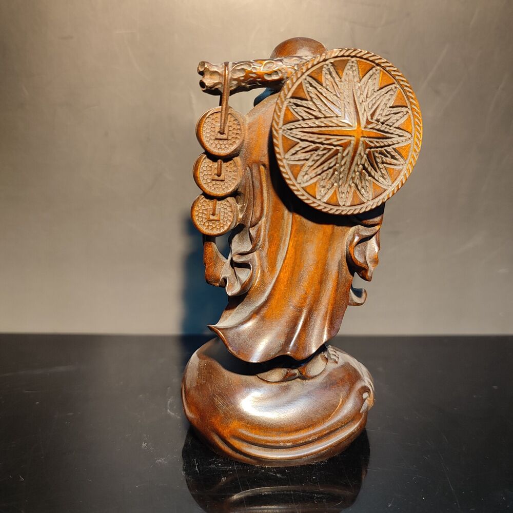 Boxwood carving wooden buddha statue laughing Amitabha sculptures decor figurine