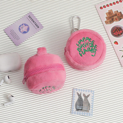 Plush Cake Bag Pink Mini Coin Potters Purse Earphone Cord Storage Bag
