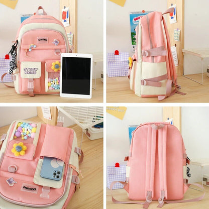 5pcs Sets Children's School Backpack Women's Bagpack Laptop Bag Students Totes
