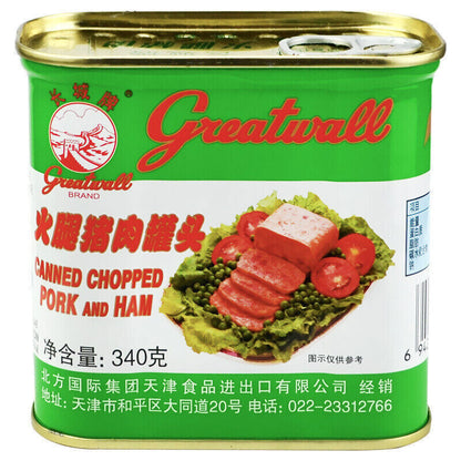 长城牌greatwall 午餐肉小白猪火腿猪肉罐头火锅泡面早餐搭档340g Canned Greatwall Spam