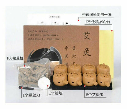 Moxibustion Pots Moxibustion box 艾灸宝 (艾壶x8 + 艾柱x100 + 海绵贴x96) 艾灸罐祛风除湿