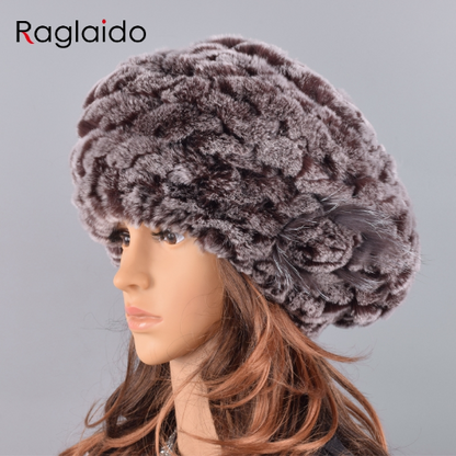 Berets Caps Women Rabbit Fur Hat Causal Warm Knitted Caps Outdoor Volume Hats