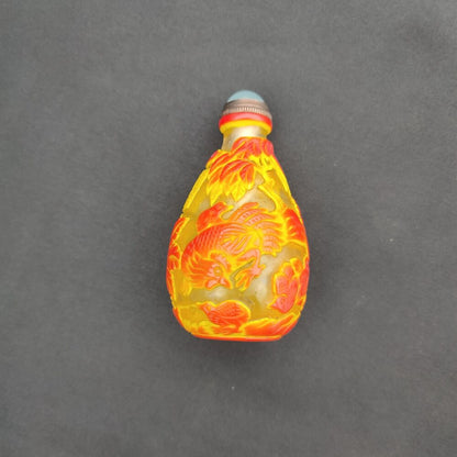 Old Beijing chinese colored glaze snuff bottle glass box gift rooster statue art
