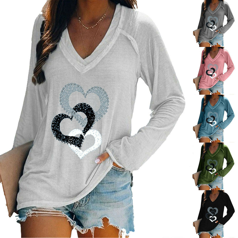 Women Long Sleeve Print Pullover Blouse Baggy T-Shirt Casual Tee Tops Plus Size