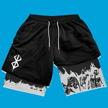 Anime Berserk 2 in 1 Gym Shorts Men Training Short Running Fitness Joggers Sport
