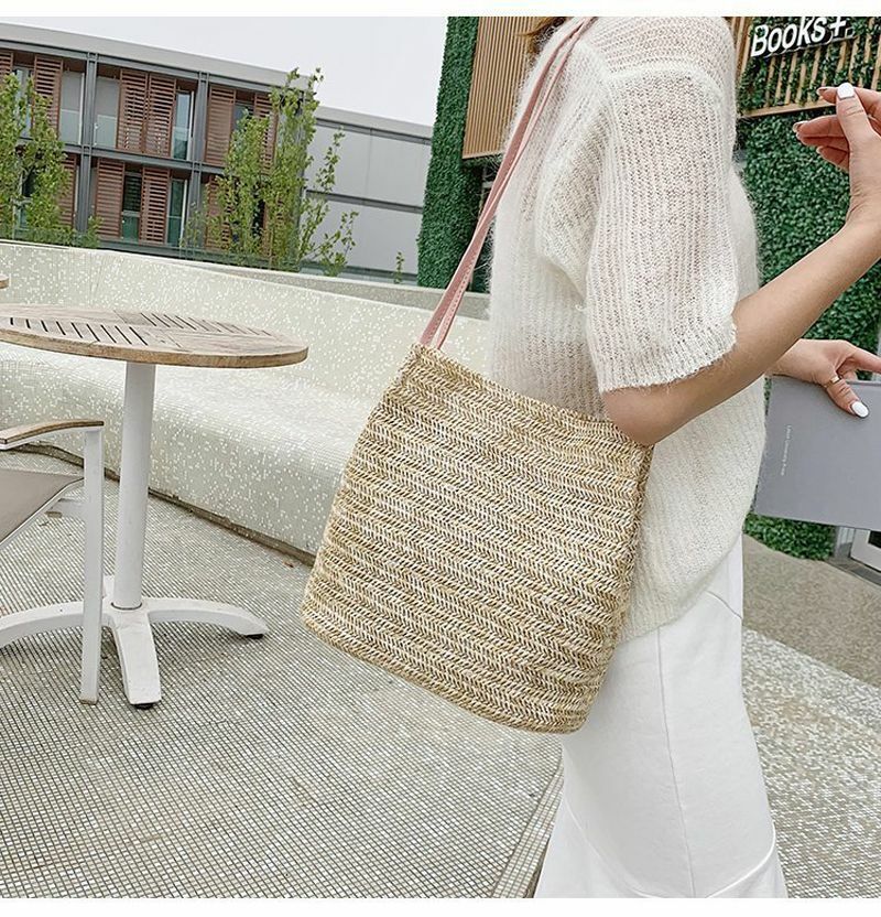 Bag Shoulder Bohemian Women Handbag Beach Hand Woven Rattan Straw Summer Large
