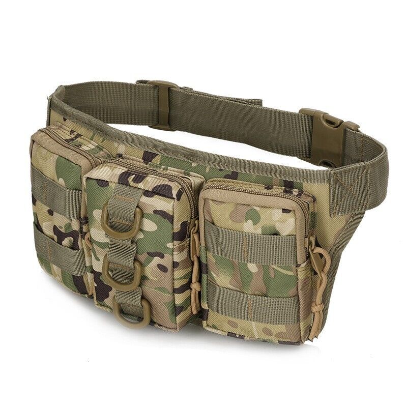 Men's Tactical Fanny Pack Waist Pouch Belt Pack Bum Bag 3 Pockets EDC Hiking