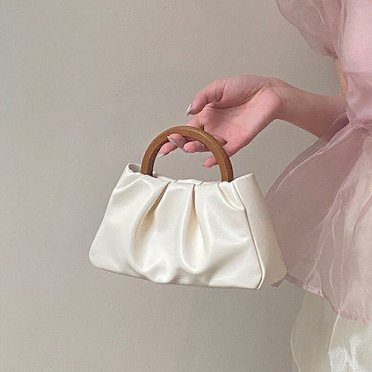 Women Shoulder Bags Wood Handle Leather Handbags Ladies Tote Crossbody Bag Shell