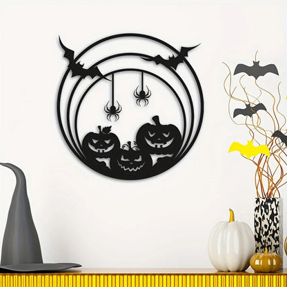 Halloween Pumpkin Metal Wall Decor, Spider Web Bat Door Sign Wall Art