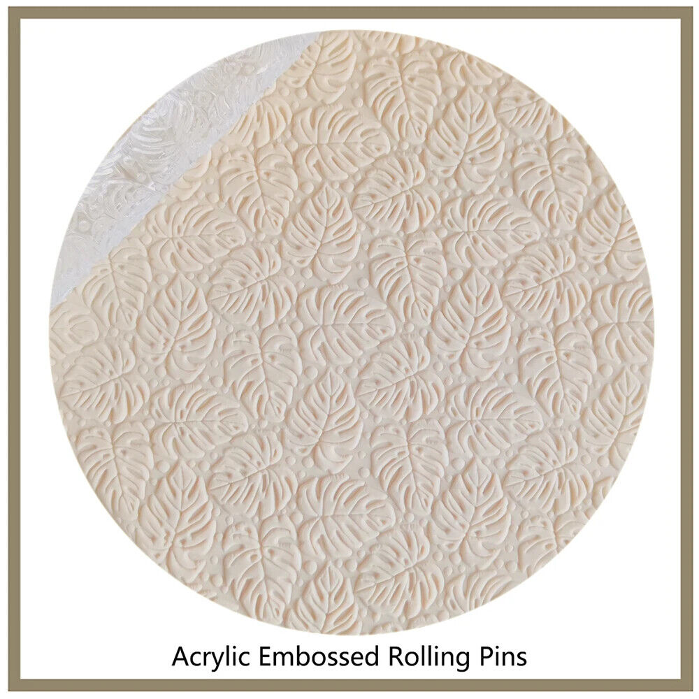 Rolling Pin Acrylic Leaves Pattern Fondant Pastry Icing Clay Dough Embossed Tool