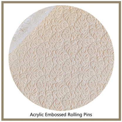 Rolling Pin Acrylic Leaves Pattern Fondant Pastry Icing Clay Dough Embossed Tool
