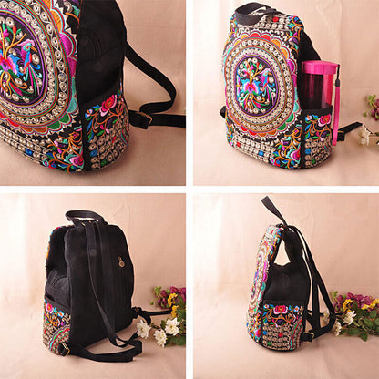 Women Canvas Backpacks Handmade Floral Embroidery Schoolbag Denim Travel Bags