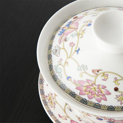 Luxurious Porcelain Ceramic Gaiwans Flower Designed Tea Cups And Saucers Set New
