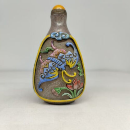 chinese carved butterfly flower peking glass snuff bottle painted Carving glaze