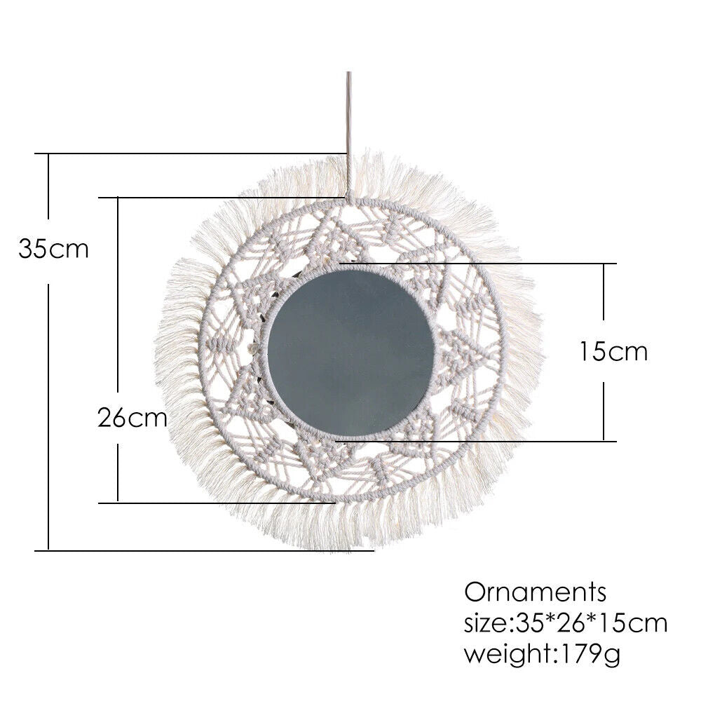 Macrame Wall Mirror Acrylic Boho Home Nursey Decor Round Decoration Gift 20-35cm