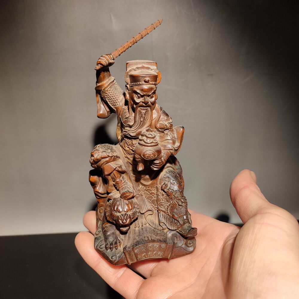 chinese boxwood carving God of Wealth Zhao Gongming fortune action figure buddha