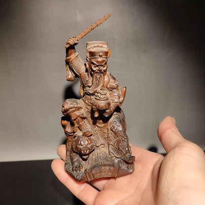 chinese boxwood carving God of Wealth Zhao Gongming fortune action figure buddha