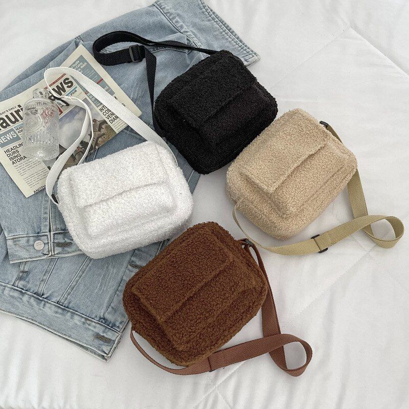 Shoulder Bag Vintage Lamb Wool Crossbody Messenger Travelling Purse 21*16*10 CM