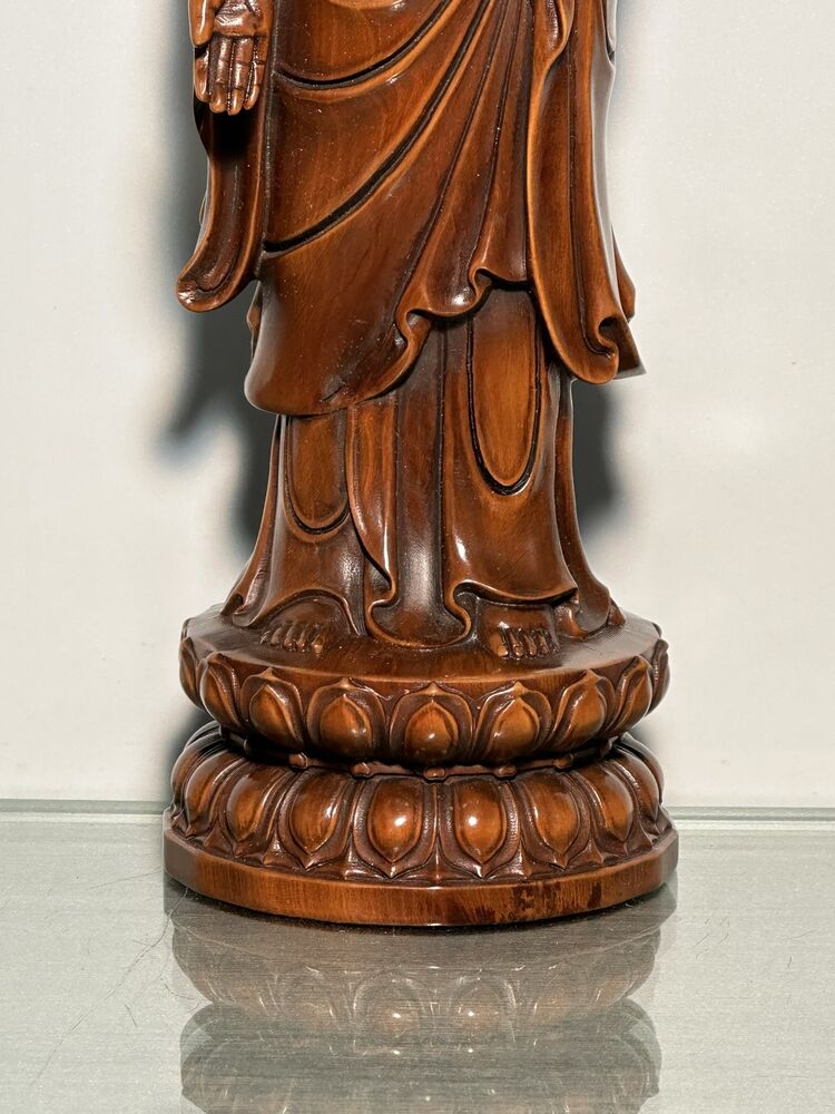 Wooden Carving Buddha Shakyamuni Amitabha Tathagata Statue Wood Home Decor Rare